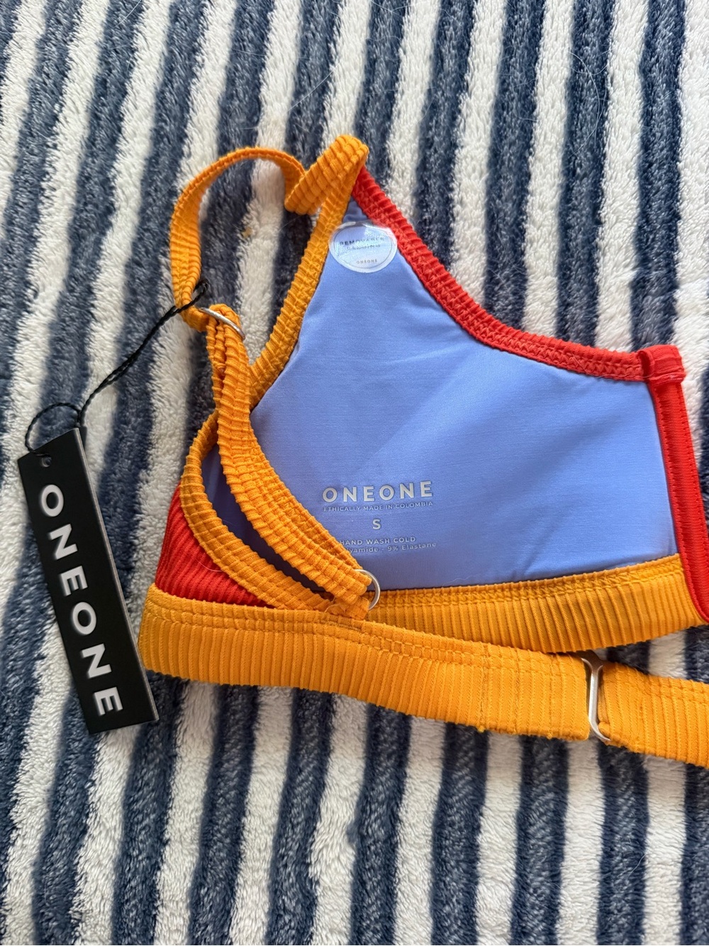 OneOne Colorblock Blue, Red & Orange Ribbed Bikini Set - Picture 3 of 5